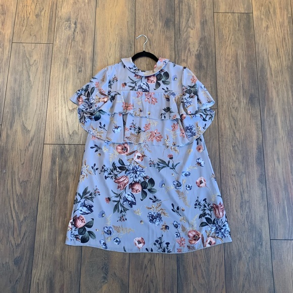 ASOS Purple Floral Dress with Ruffle and Mockneck - Picture 1 of 3